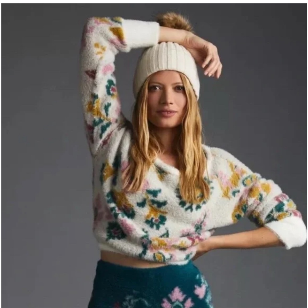 Anthropologie Daily Practice Ivory Pink Floral  Fuzzy Yoga Back Tie Top